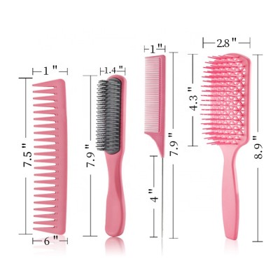 4Pcs Paddle Detanglign Hairbrush Nine Row Hair Brush Combs Set Hair Combs and Brushes for Styling & Grooming Hairdressing Salon