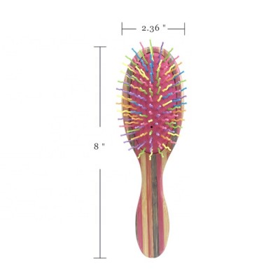 Anti Static Natural Cushion Oval Massage Hair Brush Custom Detangling Rainbow Hair Brush Bamboo Hairbrush with Nylon Pins