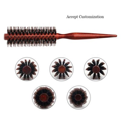 Custom Size Heat Resistant Boar & Nylon Professional Wood Round Hair Brushes for Hair Blow Drying and Straightening Styling