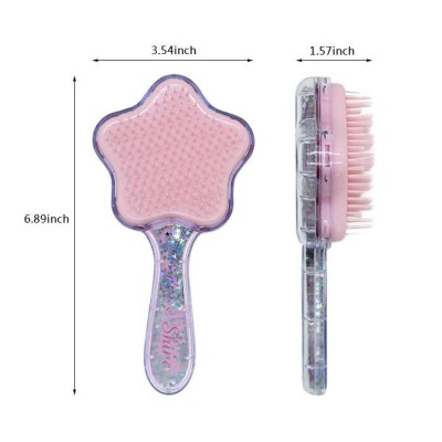 Manufacturer Star Shape Anti-Static Plastic Detangling Massage Hairbrush Children Cute Glitter Hair Brush with Sequins Quicksand