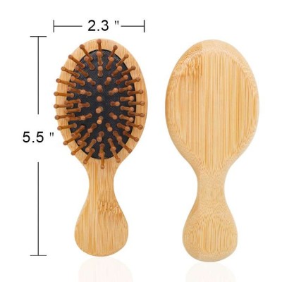 Custom OEM Anti-static Air Cushion Natural Detangling Hairbrush Eco Oval Bamboo Massaging Hair Brush with Bamboo Bristles