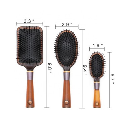 BSCI Factory Salon 3Pcs Plastic Massage Detangling Hairbrush Professional Air Cushion Paddle Nylon Hair Brush Set with Bag