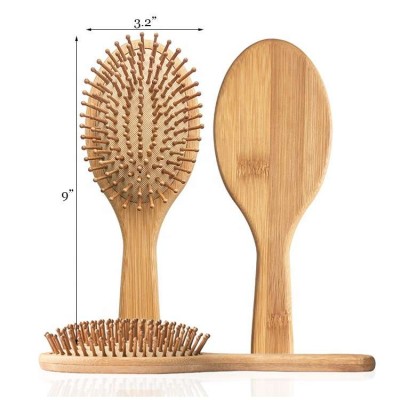 Custom Logo Bamboo Bristle Women & Men Scalp Massage Hairbrush Detangling Cushion Bamboo Hair Brush for Natural Hair