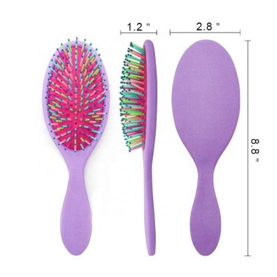 Custom Detangling Super Soft Rainbow Nylon Bristles Flexible Oval Cushion Massage Hair Brush Hair Brush for Wet or Dry Hairs