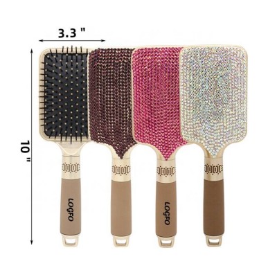 Bsci Oem Luxury Bling Crystal Plastic Paddle Hair Brushes Diamond Rhinestone Hair Brush For Remove Knots And Scalp Massage