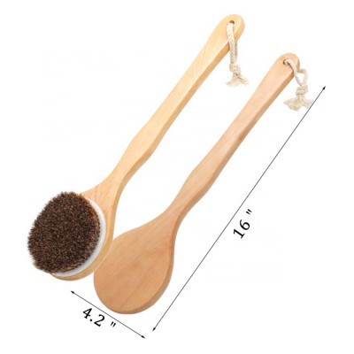 Fsc Custom Logo Super Soft Long Handle Horse Hair Dry Body Brush Custom Wooden Back Brush For Exfoliating And Cleansing